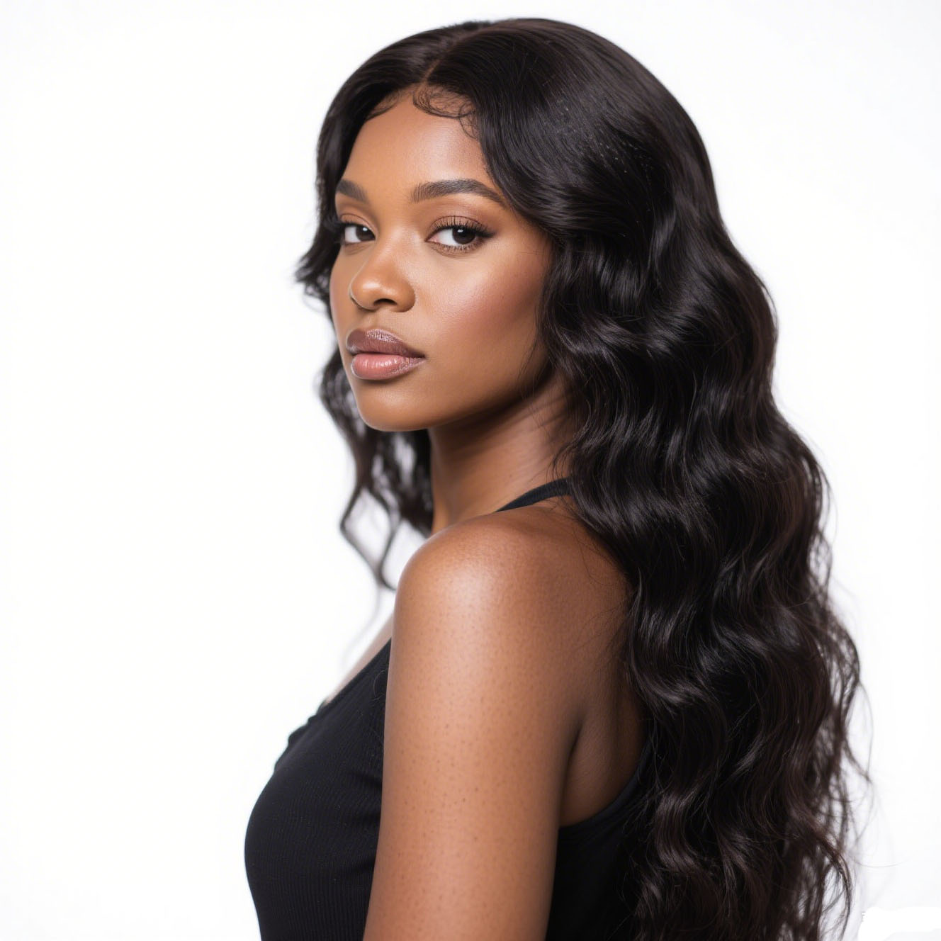 Natural color 4x6 lace closure wig with body wave human hair from Pear Daisy, displayed on a mannequin head.