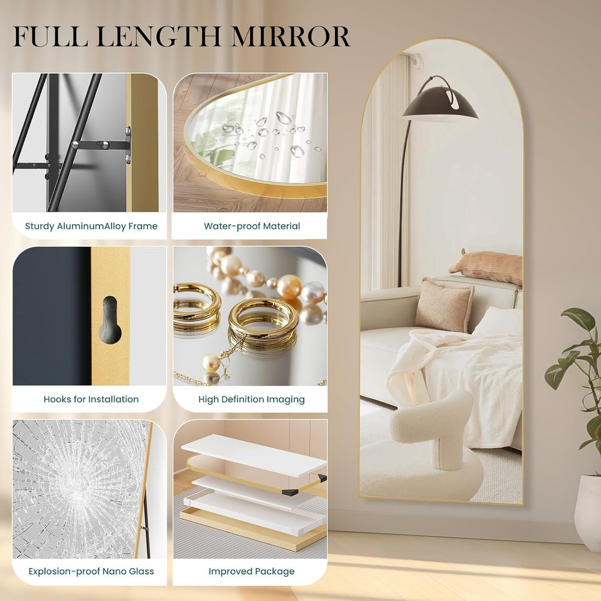 Full Length Floorstanding Mirror With Aluminum Frame