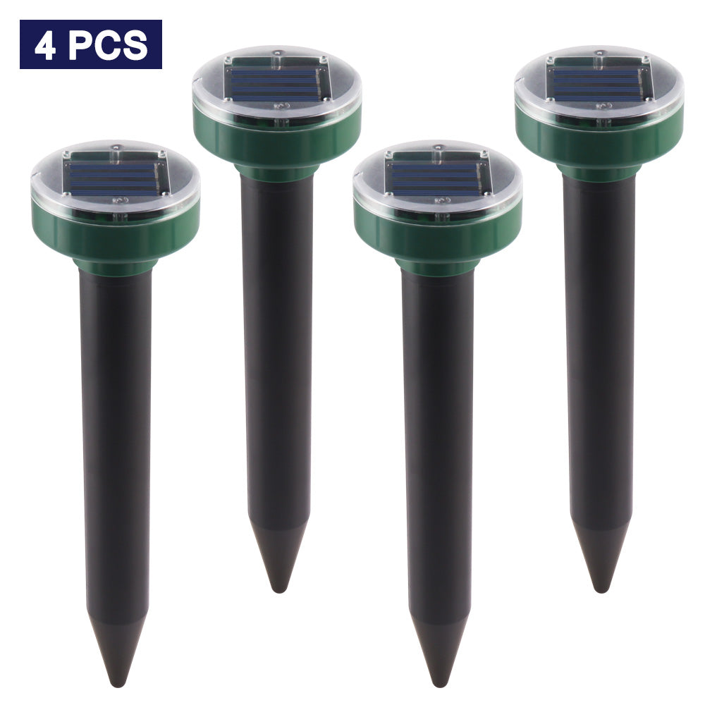 Teal Simba 4pcs ultrasonic solar power mouse repellers for pest control, designed for outdoor use in gardens and patios.