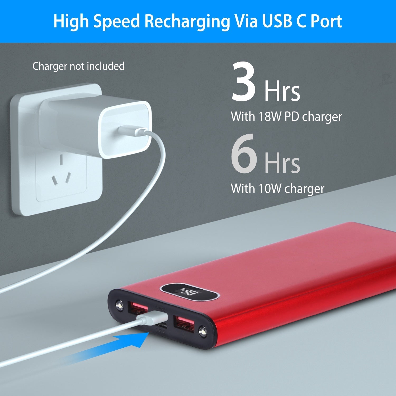 Pear Daisy 20000mAh portable power bank in green, black, and red color options, ideal for charging devices on the go.