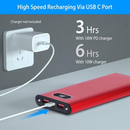 Pear Daisy 20000mAh portable power bank in green, black, and red color options, ideal for charging devices on the go.