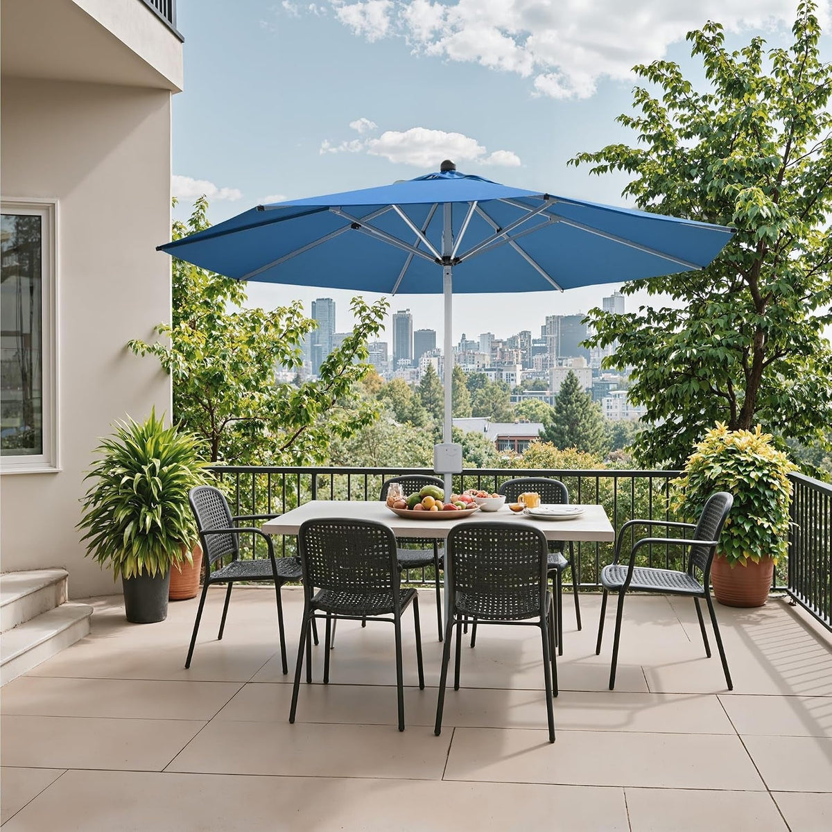 Motorized 9 Foot Blue Outdoor Patio Umbrella Control