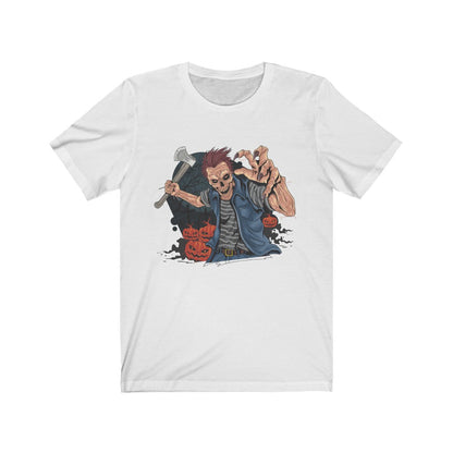 Halloween Pumpkin Hunter T-shirt by Plum Charlie featuring a festive design with pumpkins and autumn-themed graphics.