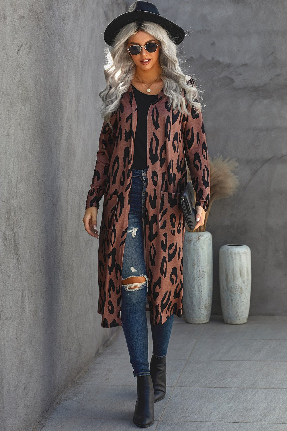 Leopard print open front women&