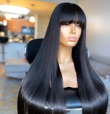 Carmine Juneberry LuxeWave wig headgear with real human hair for straightening hair, designed for effective haircare styling.