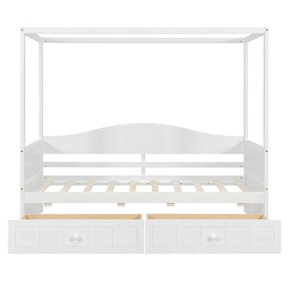 Sangria Beech twin size canopy day bed with frame, canopy, and two storage drawers for bedroom furniture.