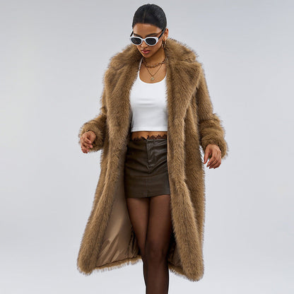 Carmine Juneberry Royal Faux Fur Maxi Coat in 25 Edition, stylish long coat with plush faux fur exterior and elegant design.
