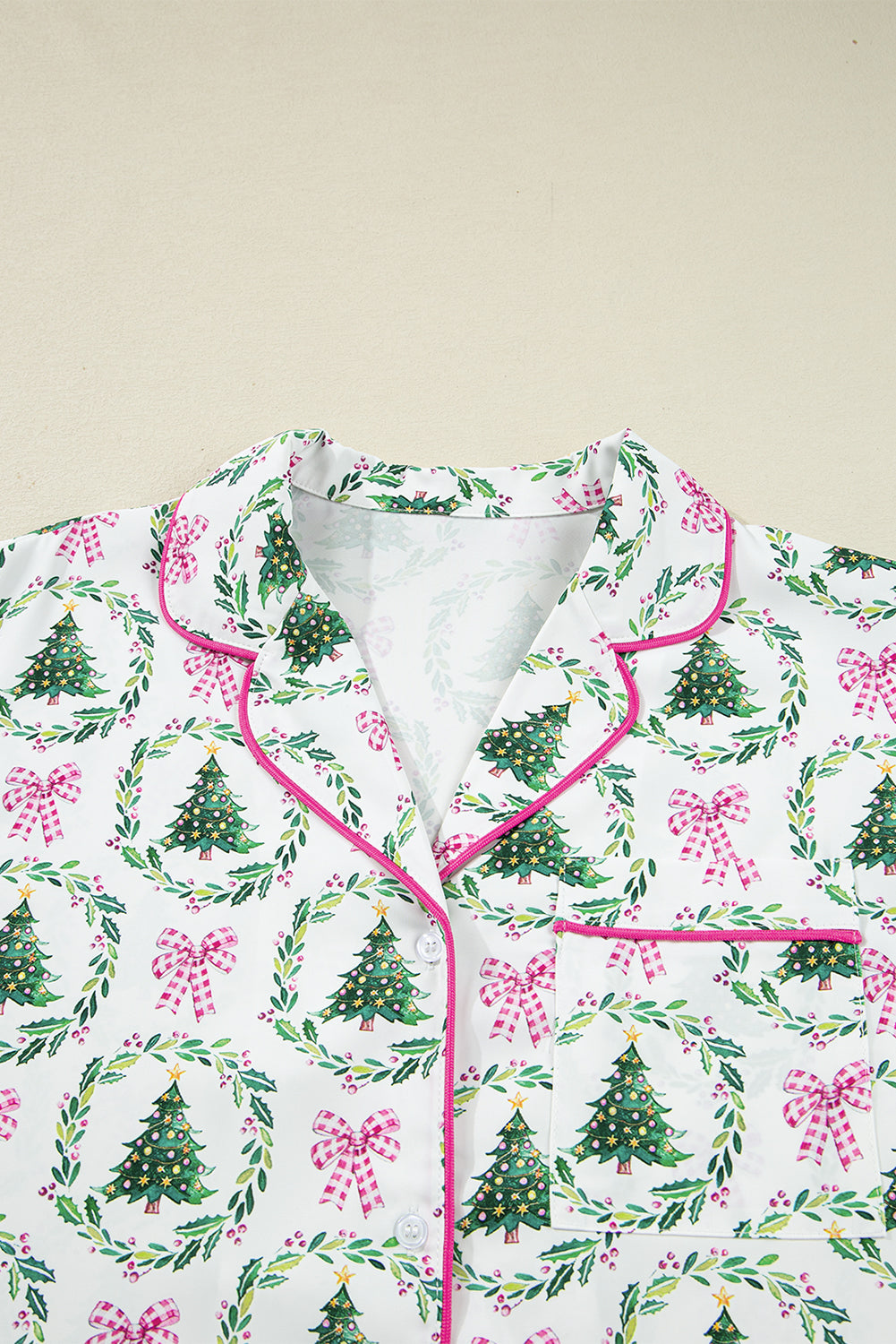 Byzantium Bay Christmas velvet trim top and shorts pajama set, cozy matching holiday sleepwear for women.