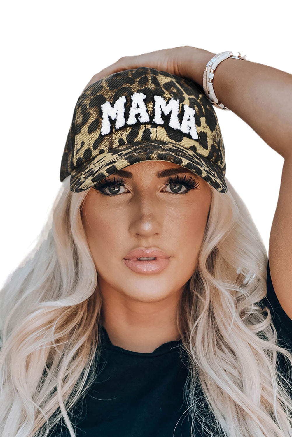 Leopard MAMA embroidered baseball cap by Carmine Juneberry featuring leopard print and casual hat style.