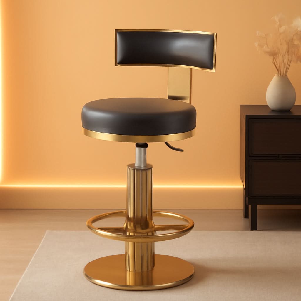 Black Gold Swivel Bar Stool With Backrest And Adjustable