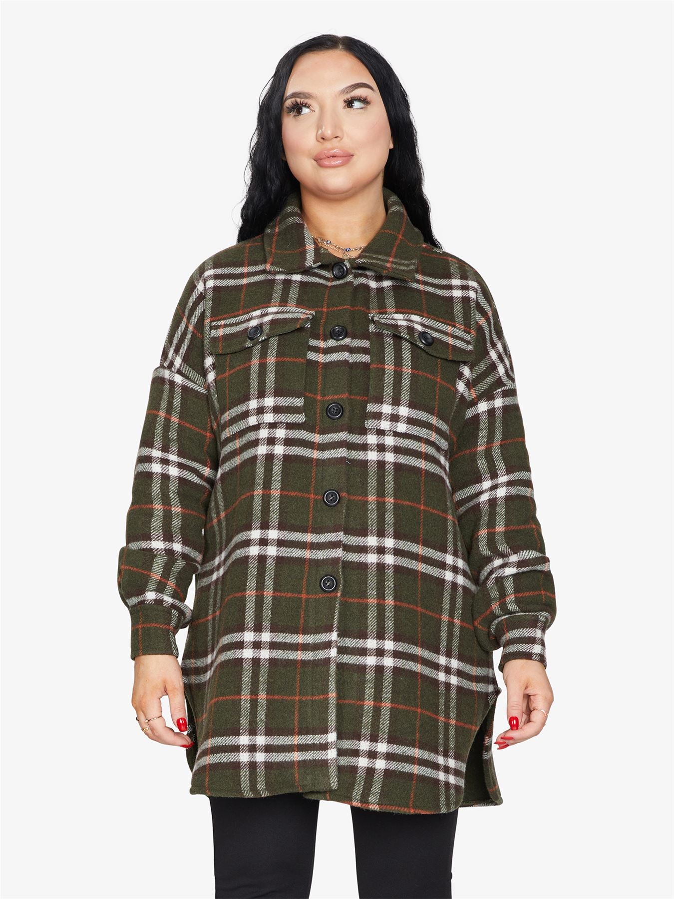 Rose Eleusis oversized Nova Check wool blend shacket with a relaxed fit and classic check pattern, perfect for layered winter style.