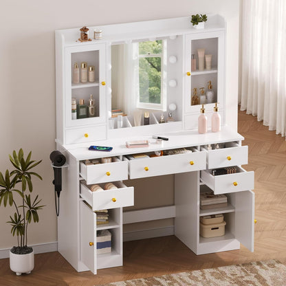 White Vanity Desk With Adjustable Multicolor Lighting
