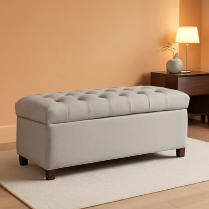 Charcoal Grey Tufted Storage Ottoman Bench Hinged Lid