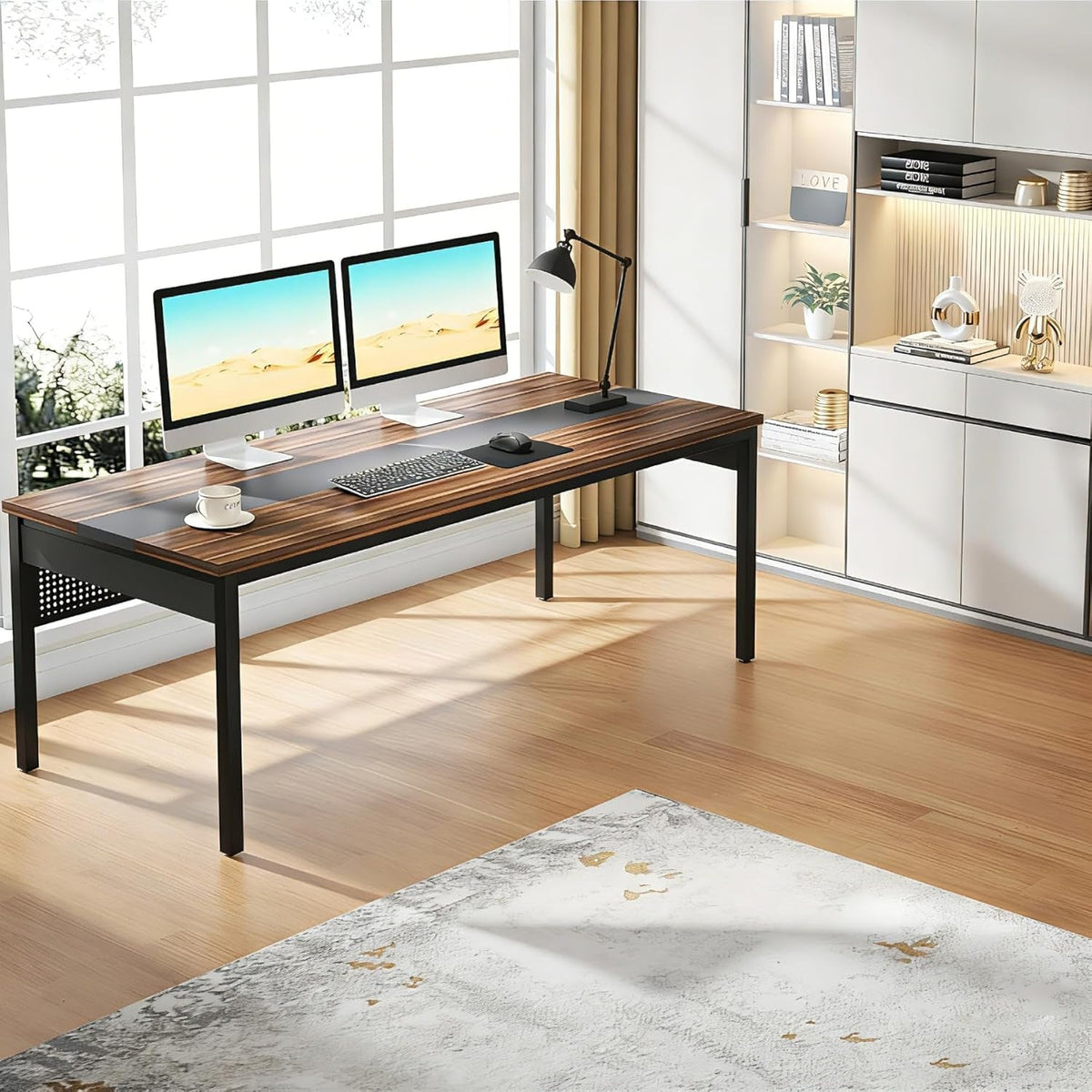 70.8 Inch Brown Black Professional Desk Workstation