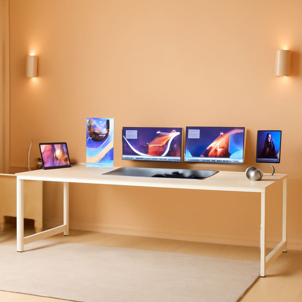 80 Inch White Computer Desk With Storage Metal Frame
