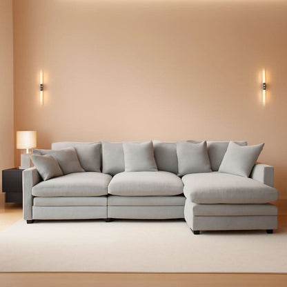 111 Inch L Shaped Modern Glam Sofa Sectional With Ottoman Cloud Foam Cushions Grey Chenille