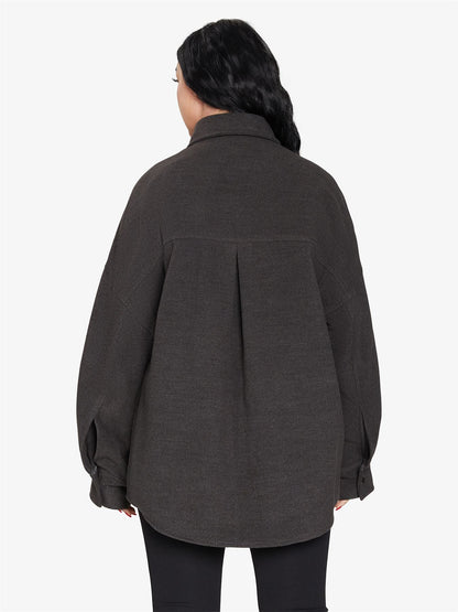 Rose Eleusis oversized patch pocket shacket, a stylish jackets and coats with large front patch pockets, displayed on a neutral background.