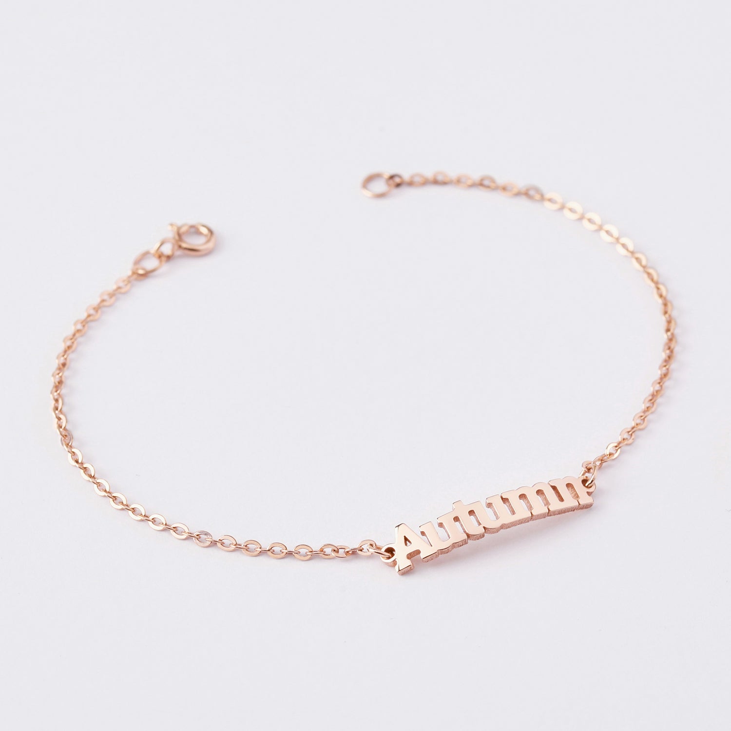 Green Millie cursive name bracelet featuring personalized name jewelry, perfect as a birthday gift for her.