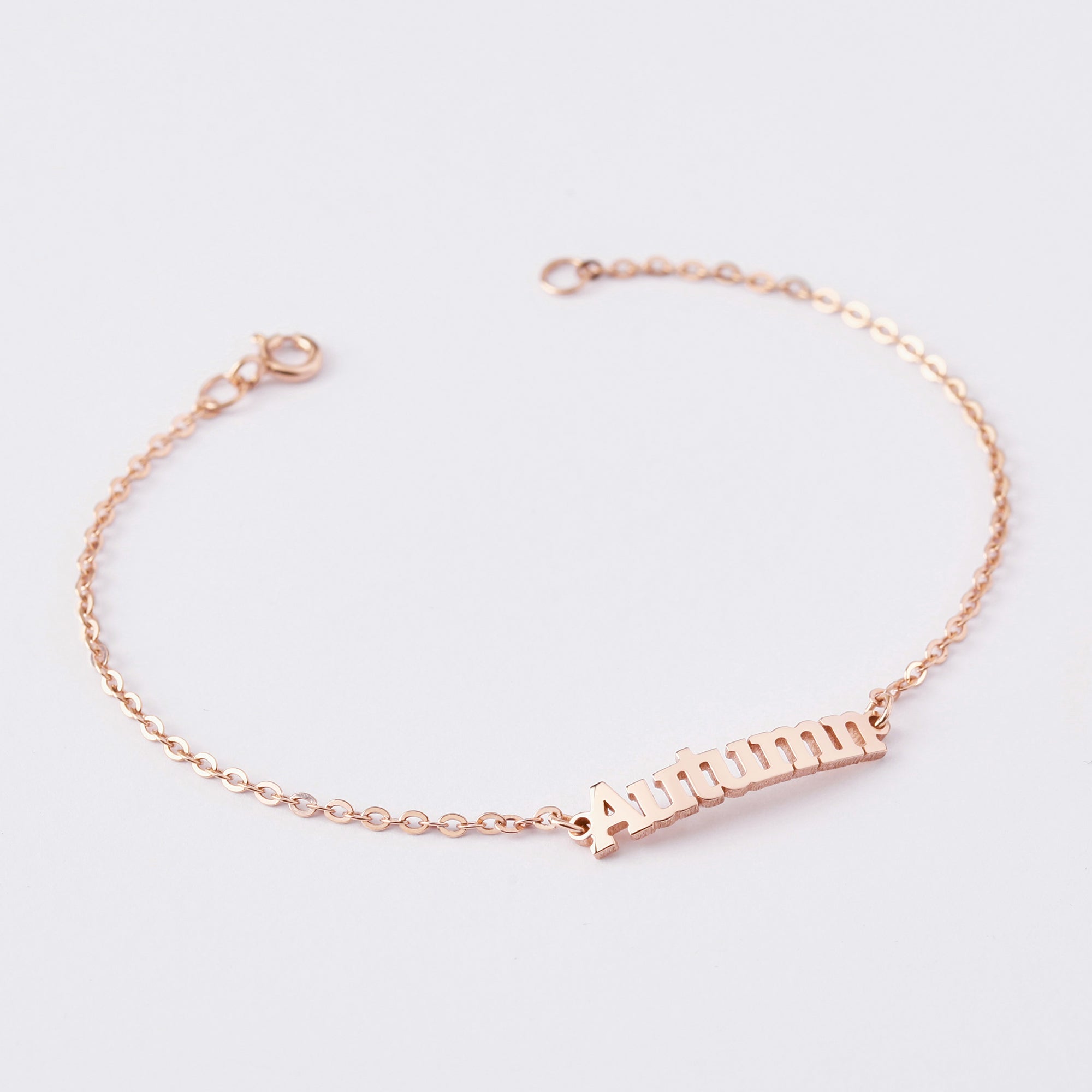 Green Millie cursive name bracelet featuring personalized name jewelry, perfect as a birthday gift for her.