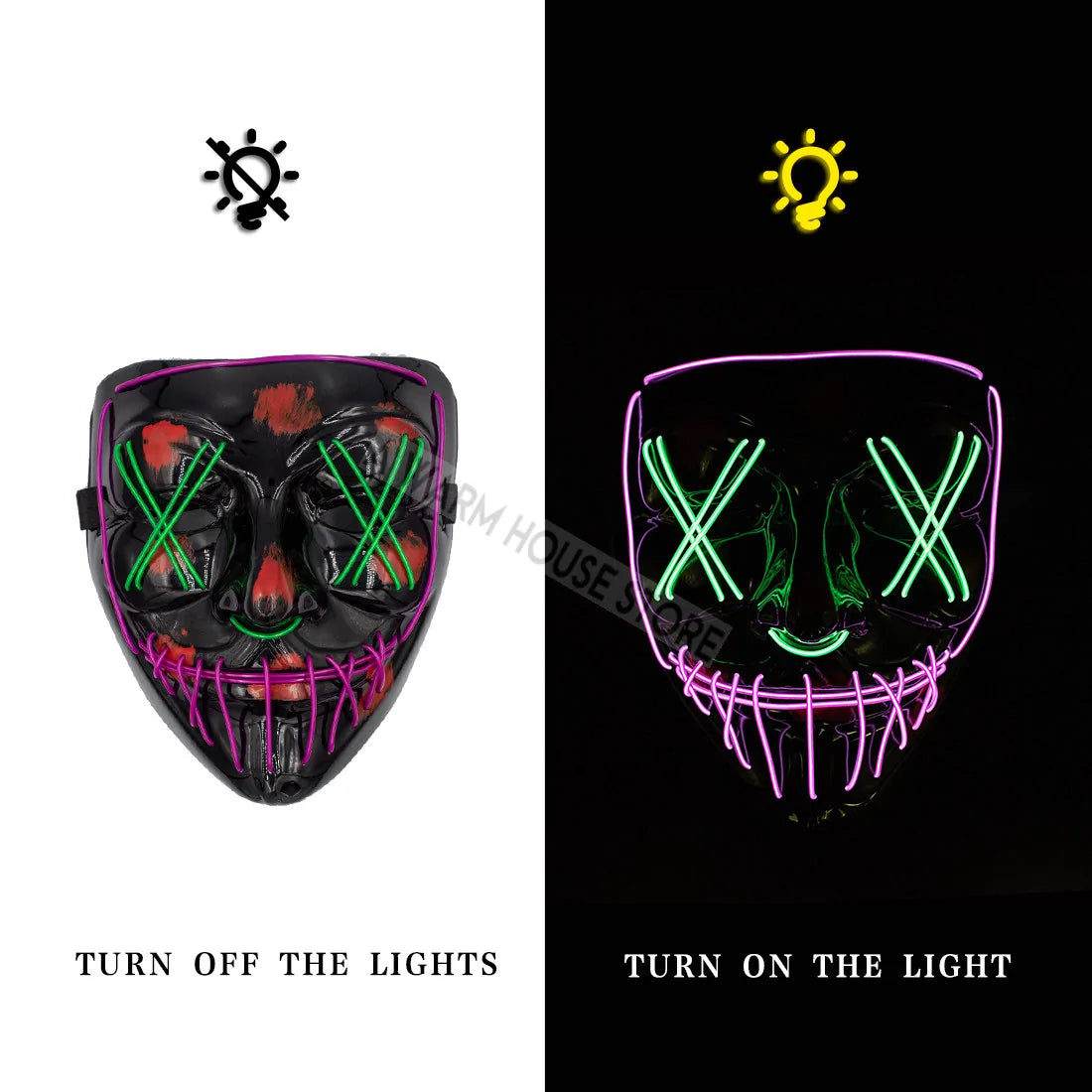 White Eucalyptus Halloween LED pet mask with glowing eyes and spooky design for pets, perfect for Halloween costumes.