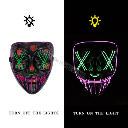 White Eucalyptus Halloween LED pet mask with glowing eyes and spooky design for pets, perfect for Halloween costumes.