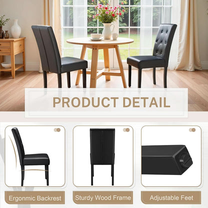 Black Button Tufted PU Leather Upholstered ChairsSet