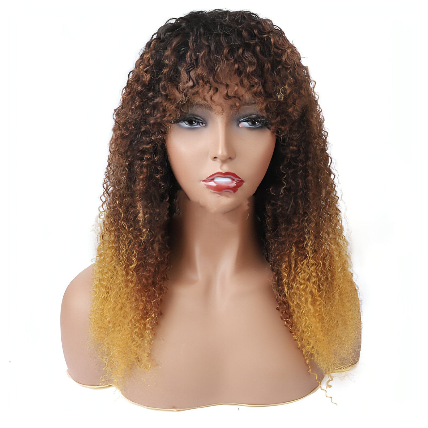Carmine Juneberry SilkFlow curly wig showcasing shiny, voluminous black curly hair styled for a natural look.