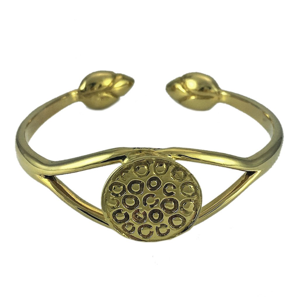 Ariel Bombshell Lotus Cuff jewelry featuring a Cambodian lotus flower design in silver with intricate detailing.