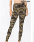Buttery soft camo leggings for women by Ochre Ismene, showing the stylish camouflage pattern and comfortable fit.