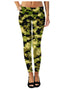 Camouflage leggings by Sky Felix, featuring a green and brown military-style camouflage pattern and fitted design.