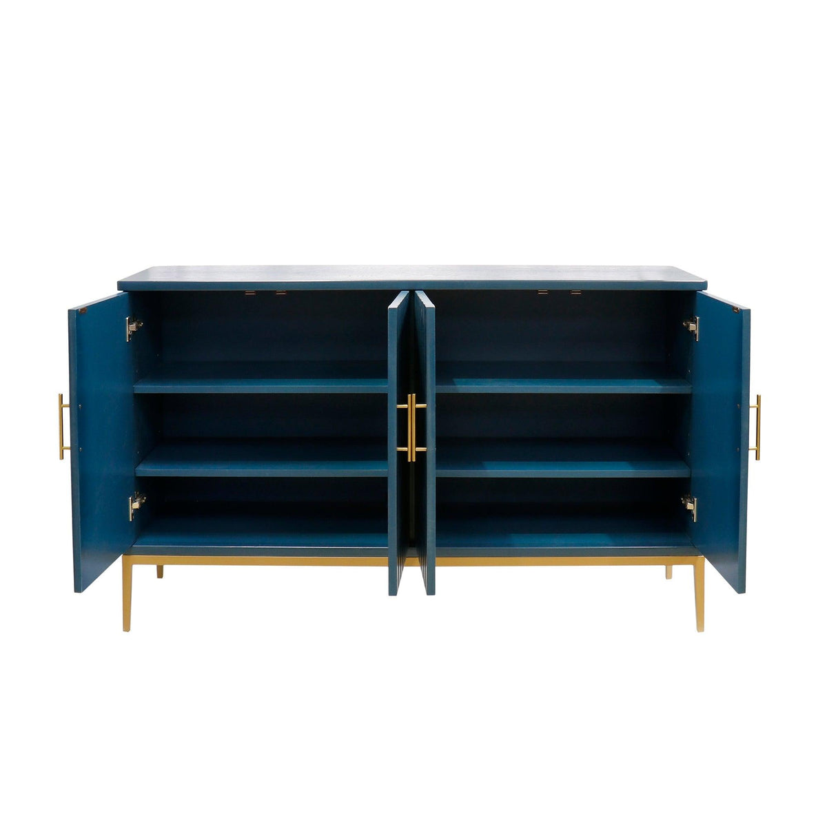 Canvello Edgar Teal Sideboard, 4 Doors, 6 Shelf &amp; Gold Polished Metal Frame