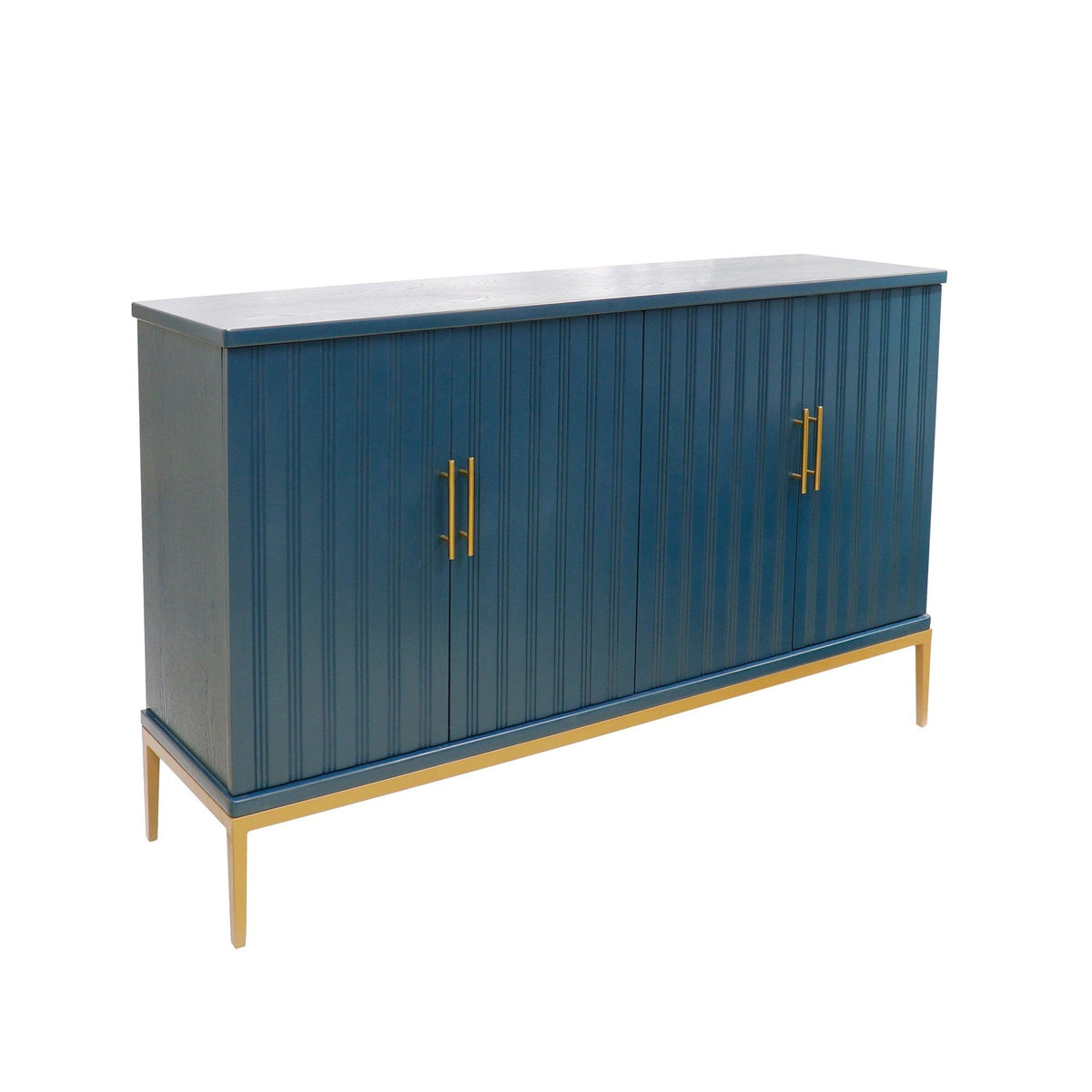 Canvello Edgar Teal Sideboard, 4 Doors, 6 Shelf &amp; Gold Polished Metal Frame