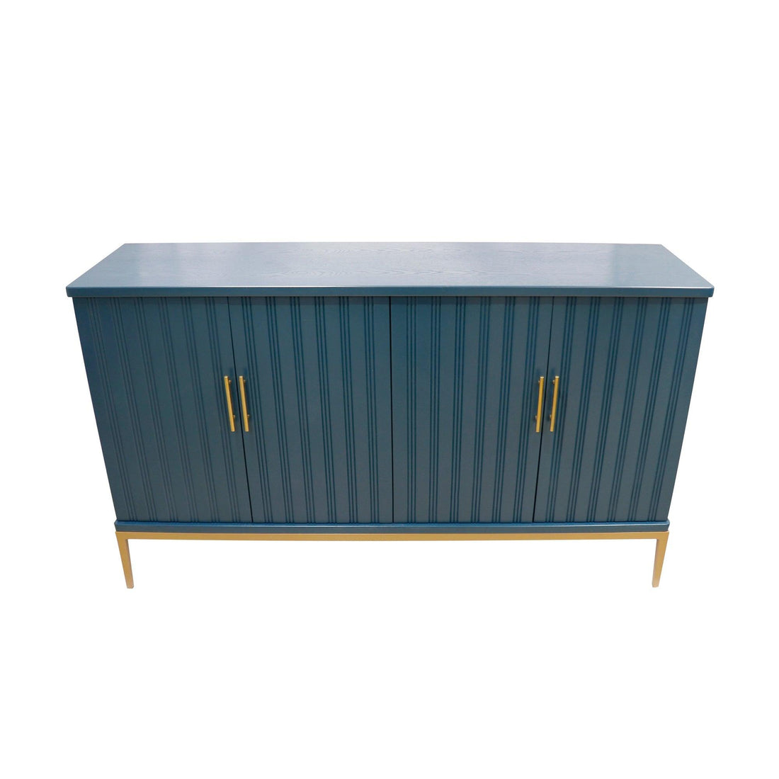 Canvello Edgar Teal Sideboard, 4 Doors, 6 Shelf & Gold Polished Metal Frame