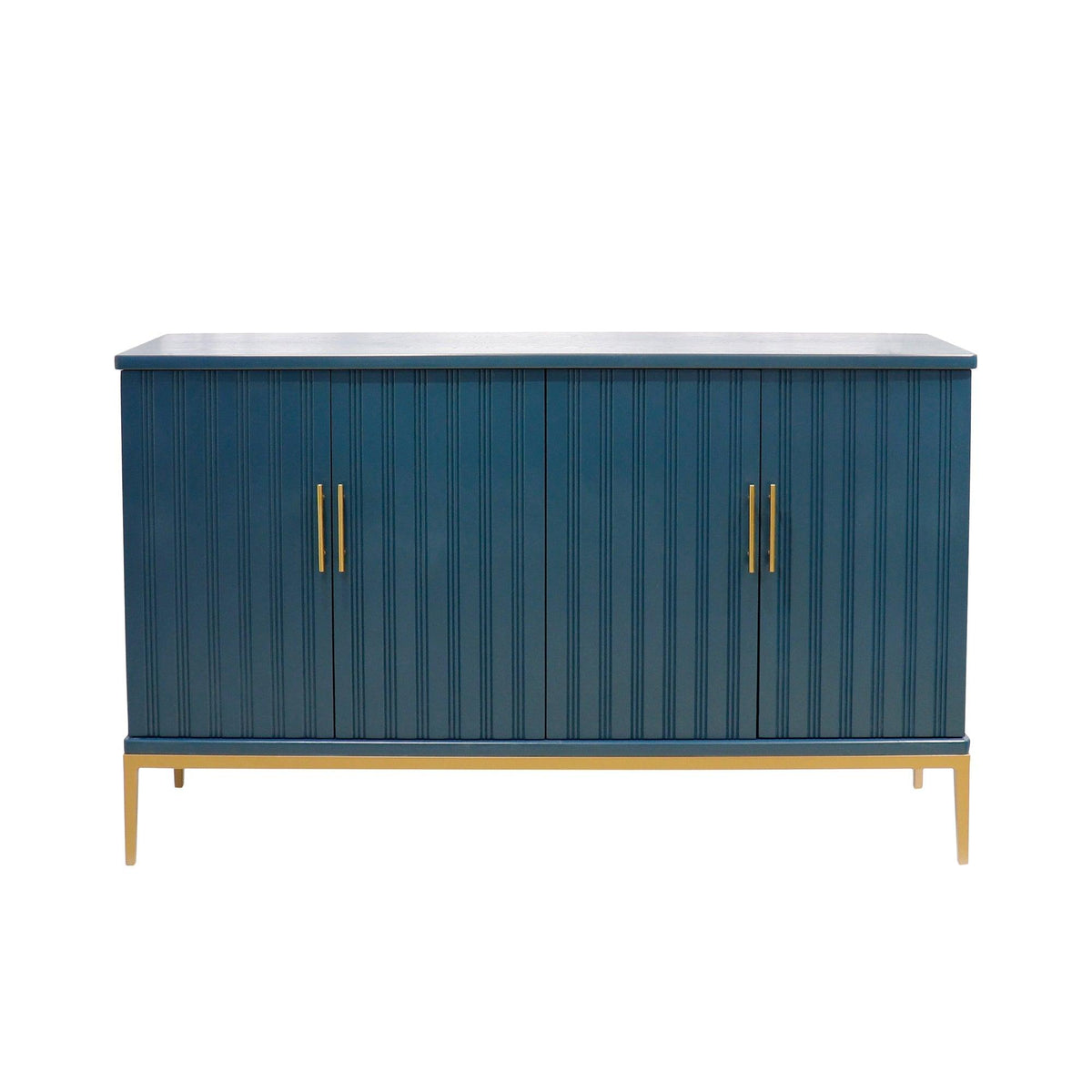 Canvello Edgar Teal Sideboard, 4 Doors, 6 Shelf &amp; Gold Polished Metal Frame