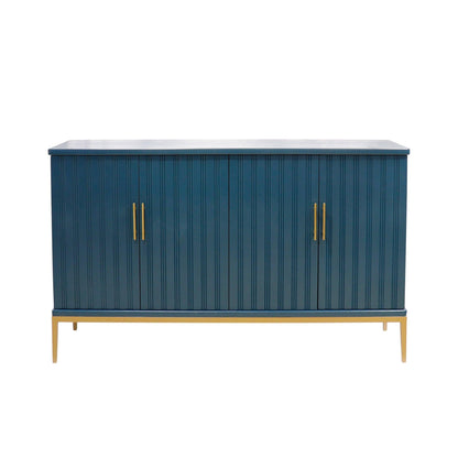 Canvello Edgar Teal Sideboard, 4 Doors, 6 Shelf &amp; Gold Polished Metal Frame
