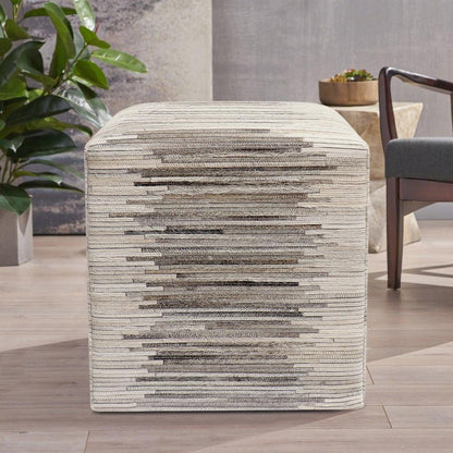 Canvello Cowhide &amp; Sari Silk Pouf Ottoman