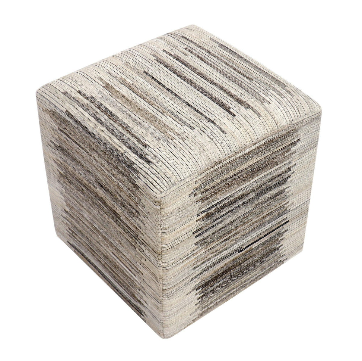 Canvello Cowhide &amp; Sari Silk Pouf Ottoman