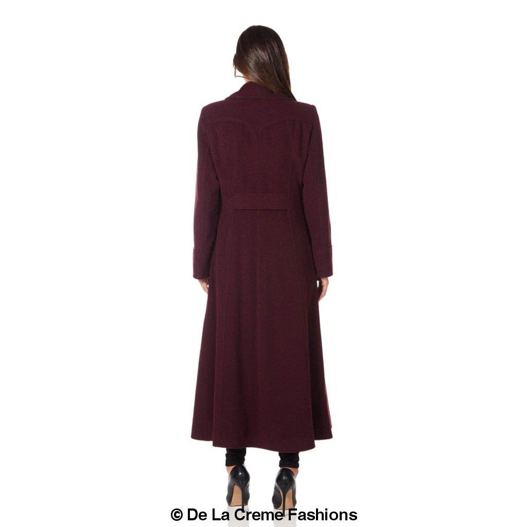 Rose Eleusis wool blend double-breasted maxi coat, long jacket with wide lapels and button closure, in a soft neutral color.