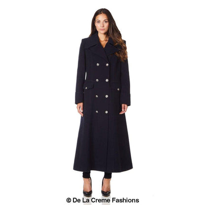 Rose Eleusis wool blend double-breasted maxi coat, stylish and warm jacket in a long, elegant design.