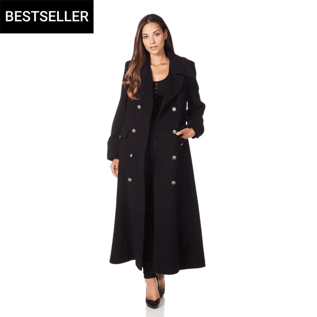 Rose Eleusis wool blend double-breasted maxi coat in a stylish, long coat design displayed on a hanger.