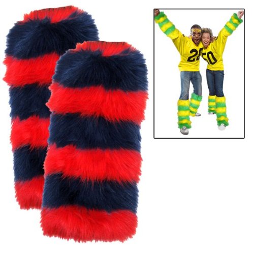 Pair of Rose Chloe navy blue and red leg warmers shown in a 2-pack, soft knit footwear accessories for added warmth.