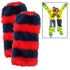 Pair of Rose Chloe navy blue and red leg warmers shown in a 2-pack, soft knit footwear accessories for added warmth.