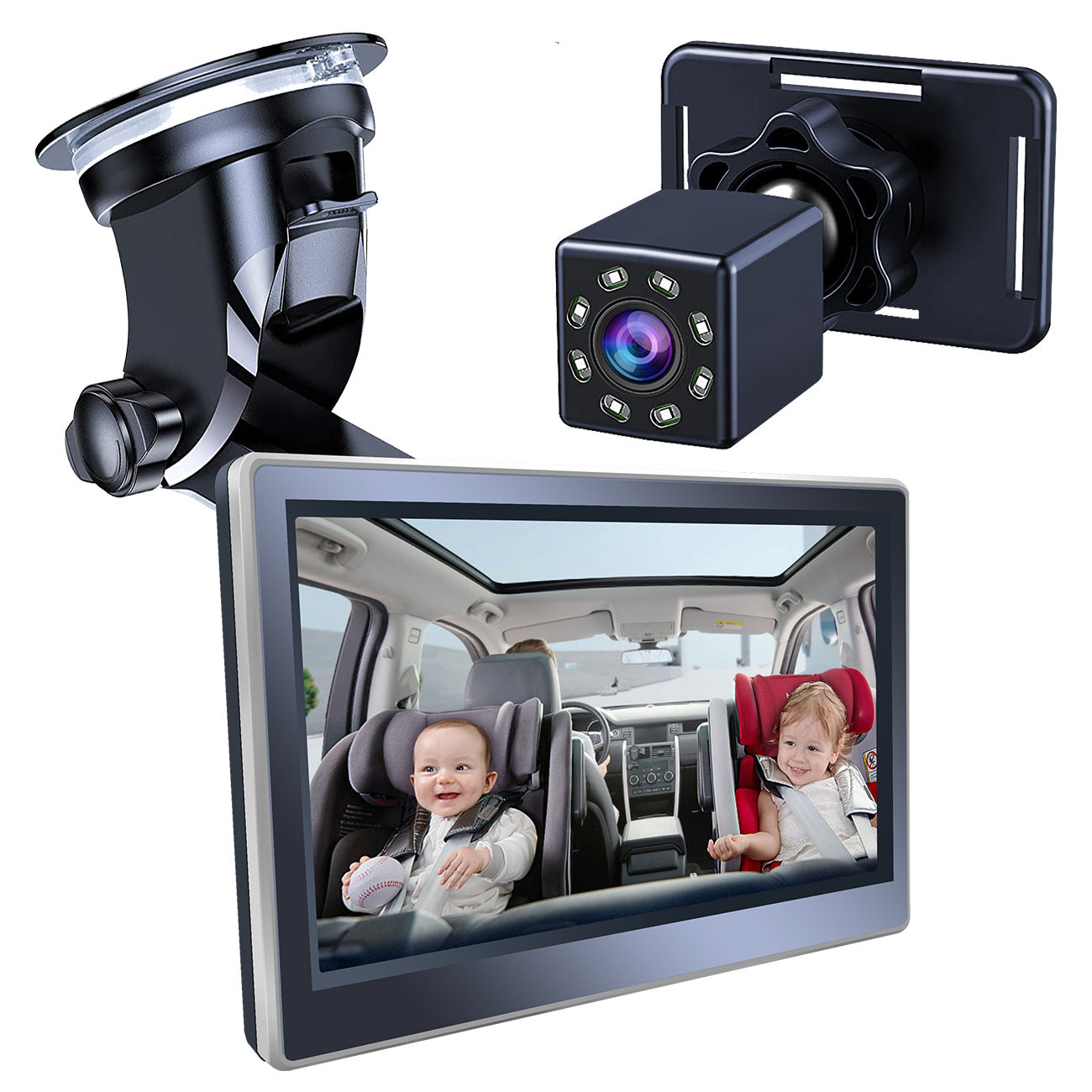 Maroon Asteria infant baby infrared night vision rearview mirror for cars, with adjustable mounting and reflective surface for safety.