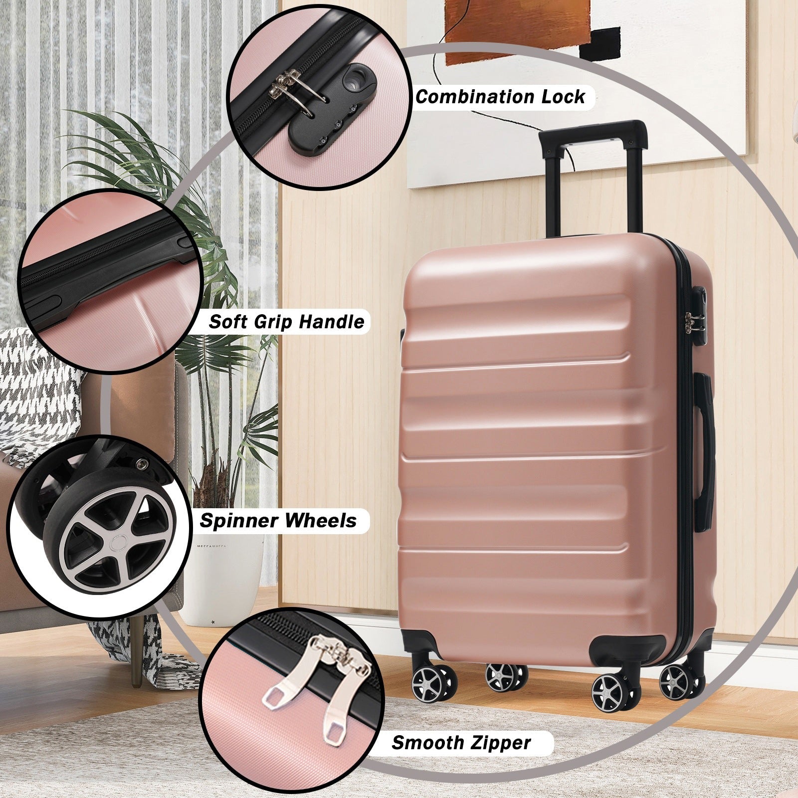 Sangria Beech hardshell ABS luggage set with lightweight, durable suitcases featuring dual wheels and sleek design for travel.