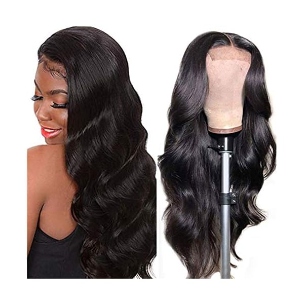 Natural color 4x4 lace closure wig with human hair and body wave style from Pear Daisy, showcasing the wig&