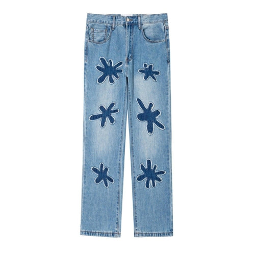 Carmine Juneberry Retro Burnt Flowers niche wash old jeans for men, showcasing distressed denim with floral embroidery and vintage style.