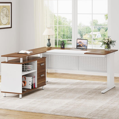 Walnut 63Inch Executive Desk With File Storage Cabinet