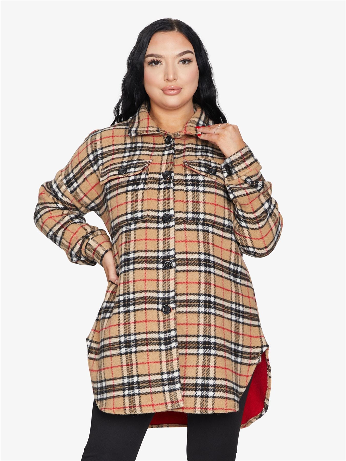 Oversized Nova Check wool blend shacket by Rose Eleusis, featuring a stylish check pattern and cozy, relaxed fit.