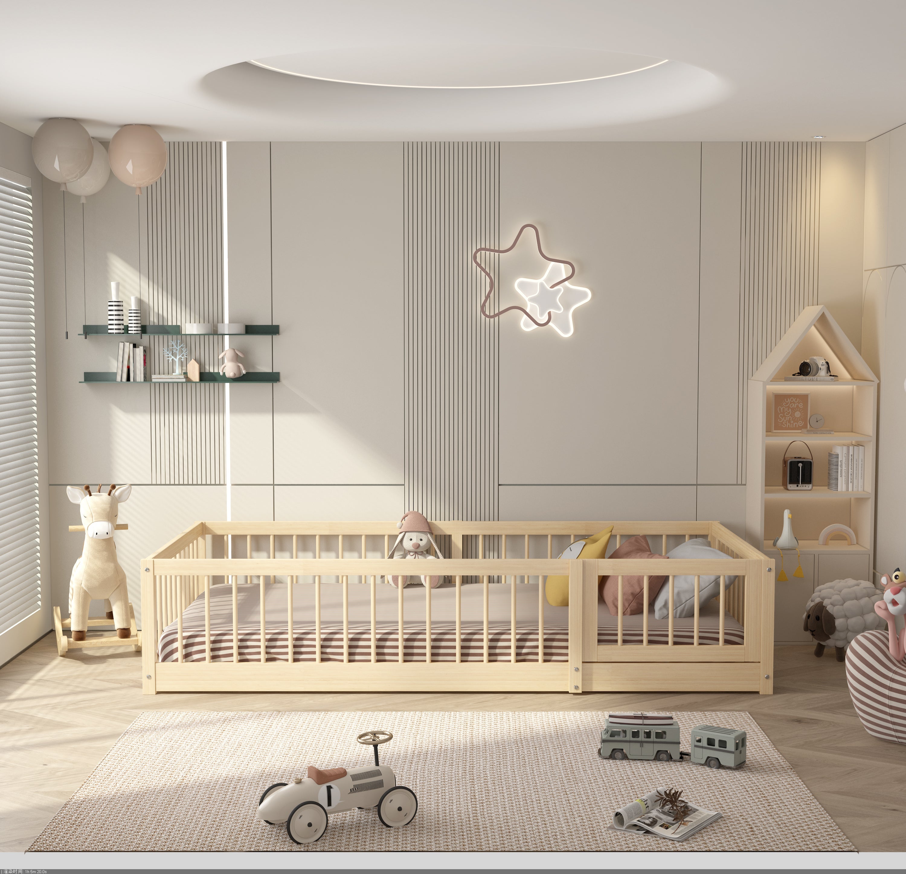 Olive Lucy Dream Raft Montessori natural floor bed in twin size, wooden children&