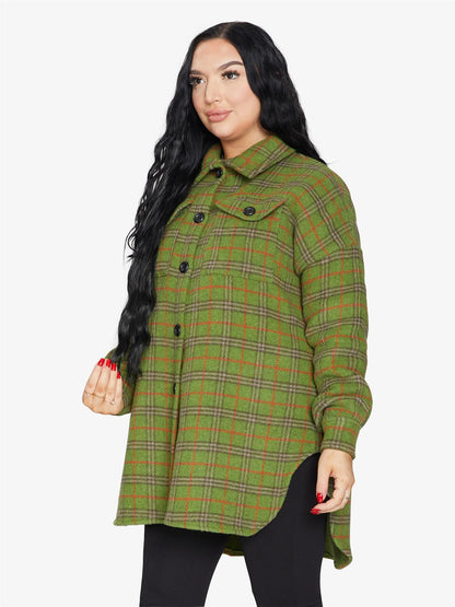 Oversized Rose Eleusis Nova Check Wool Blend Shacket with large plaid pattern, button closure, and relaxed fit.